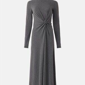 Grey Long Sleeve Twist-Front Midi Dress
